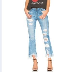 Tortoise Denim Bellatula Cropped Flare Jeans